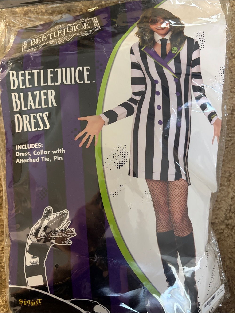 Spirit Black and White Striped Blazer Dress with Purple Accents